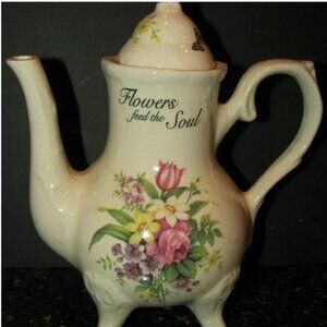 Vintage Lily Creek Ceramic Teapot  "Flowers Feed the Soul"